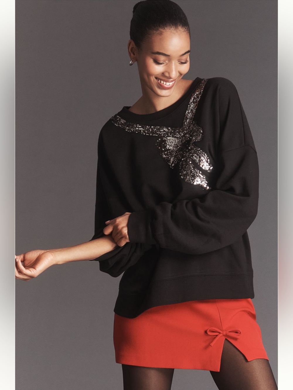 MAEVE SEQUIN BOW SWEATSHIRT